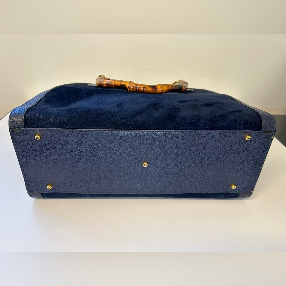 Vintage Gucci Diana bag bamboo handle navy blue leather and suede - Picture 6 of 15